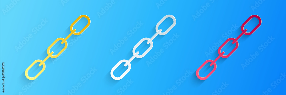 Paper cut Chain link icon isolated on blue background. Link single. Paper art style. Vector. Paper cut Chain link icon isolated on blue background. Link single. Paper art style. Vector.