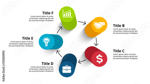 3D Vector Perspective Infographic. Presentation slide template. 5 step options with arrows. Circle diagram concept. Colorful creative info graphic design.