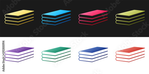 Set Books icon isolated on black and white background. Vector.