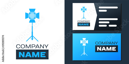 Logotype Movie spotlight icon isolated on white background. Light Effect. Scene, Studio, Show. Logo design template element. Vector.