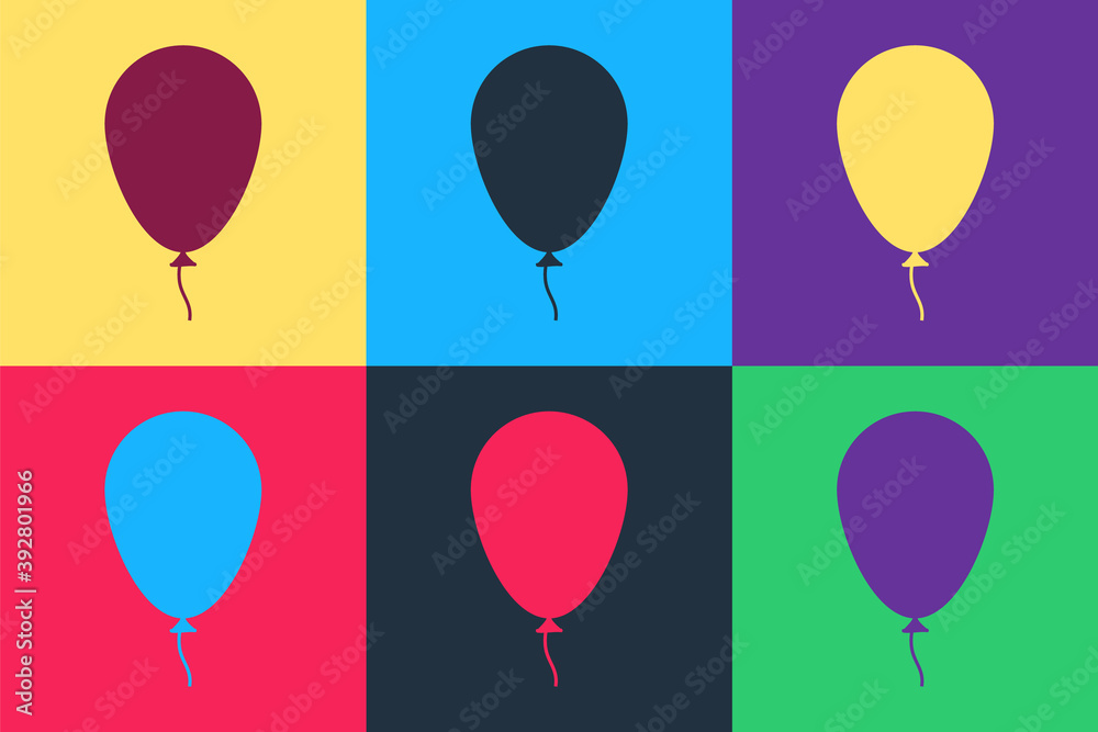 Pop art Balloon with ribbon icon isolated on color background. Vector.