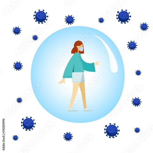 Vector illustration. People wearing protection medical face mask to protect and prevent virus, disease, flu.