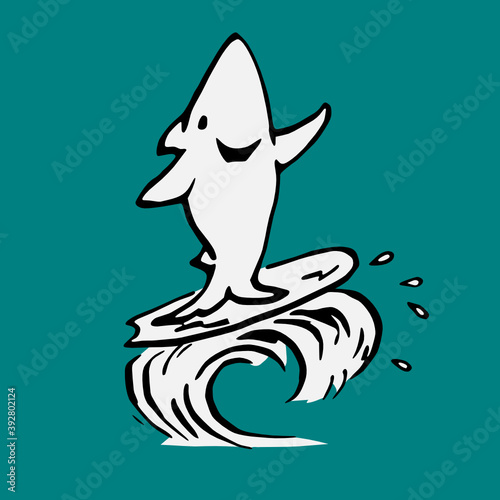 Cool surfing shark - vector illustration
