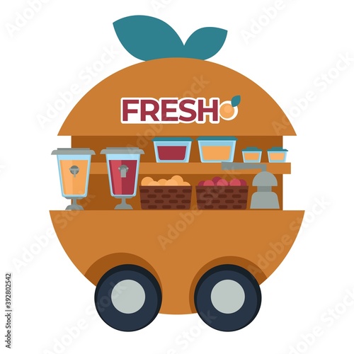 Fresh juice cart with squeezer and fruits baskets isolated van