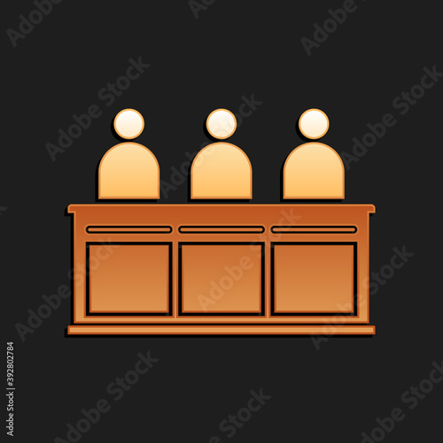 Gold Jurors icon isolated on black background. Long shadow style. Vector.