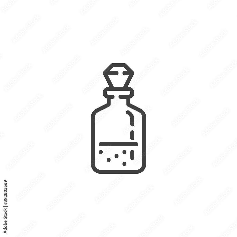Whiskey bottle line icon. linear style sign for mobile concept and web design. Bottle of cognac outline vector icon. Symbol, logo illustration. Vector graphics Whiskey bottle line icon. linear style sign for mobile concept and web design. Bottle of cognac outline vector icon. Symbol, logo illustration. Vector graphics