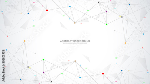 Abstract polygonal background with connecting dots and lines. Global network connection, digital technology and communication concept.