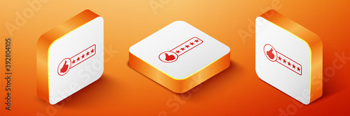 Isometric Consumer or customer product rating icon isolated on orange background. Orange square button. Vector.