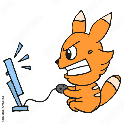 a ferret is busy playing console games. vector illustration of cartoon character mascot