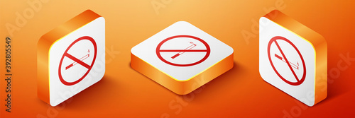 Isometric No Smoking icon isolated on orange background. Cigarette symbol. Orange square button. Vector.