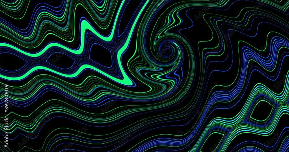 Light waves of blue and green shades move and turn into a spiral Light waves of blue and green shades move and turn into a spiral