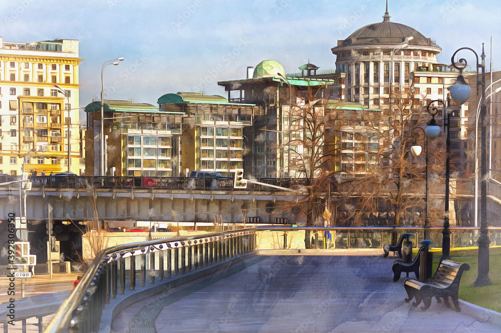 View on British Embassy in Russia building colorful painting looks like picture