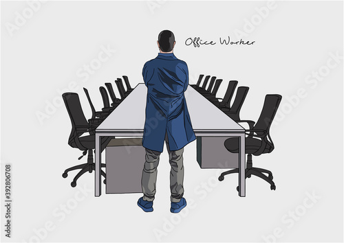 Vector Illustration of a Man Standing in a Business Conference Room