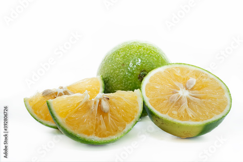 Sliced sweet lemon, mosambi isolated on white background