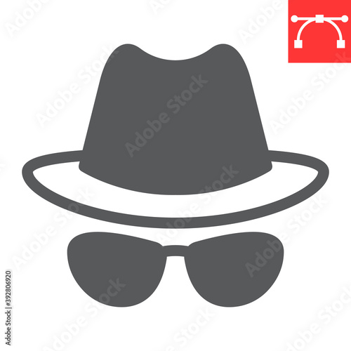 Spy agent glyph icon, security and detective, hacker sign vector graphics, editable stroke solid icon, eps 10.