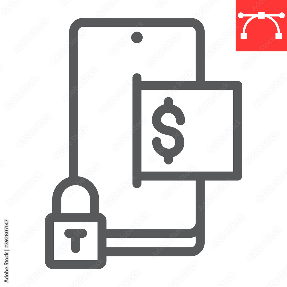Safe mobile payment line icon, security and smartphone, safe transaction sign vector graphics, editable stroke linear icon, eps 10. Safe mobile payment line icon, security and smartphone, safe transaction sign vector graphics, editable stroke linear icon, eps 10.