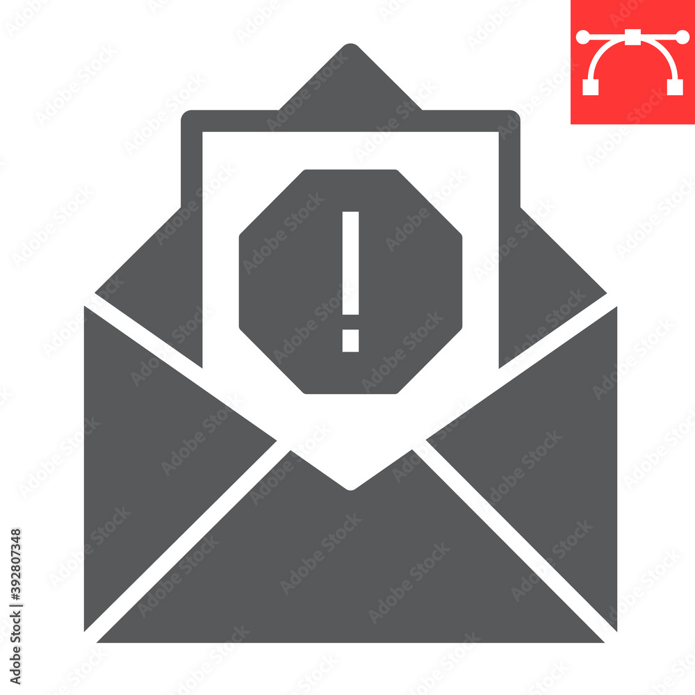 Email virus glyph icon, security and mail, spam sign vector graphics, editable stroke solid icon, eps 10. Email virus glyph icon, security and mail, spam sign vector graphics, editable stroke solid icon, eps 10.