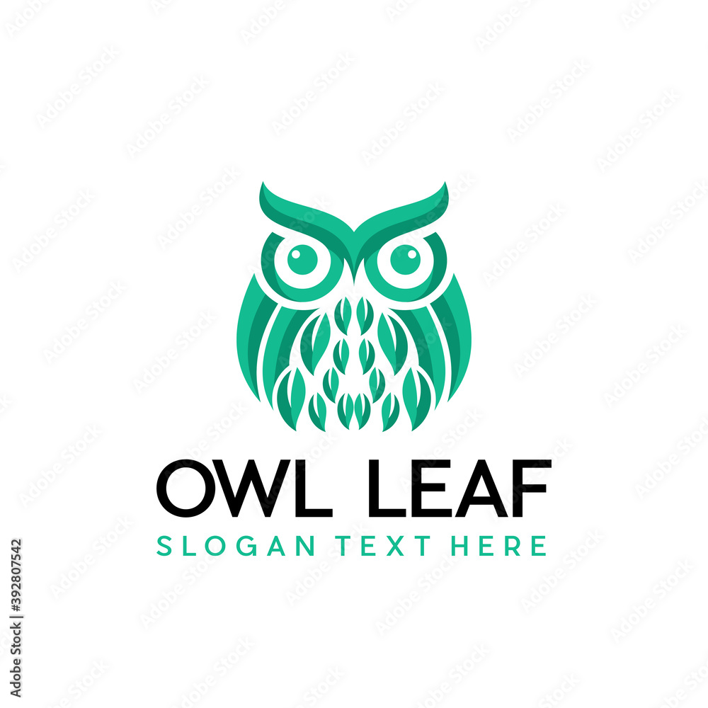 Owl logo with leaf icon vector, logo design owl leaf, head, green, nature, symbol vector. for animal rescue and zoo Owl logo with leaf icon vector, logo design owl leaf, head, green, nature, symbol vector. for animal rescue and zoo