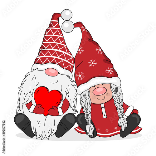Couple of gnomes in love. Isolated vector