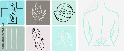 Spinal health, massage, an acupuncture body, and chiropractic icons
