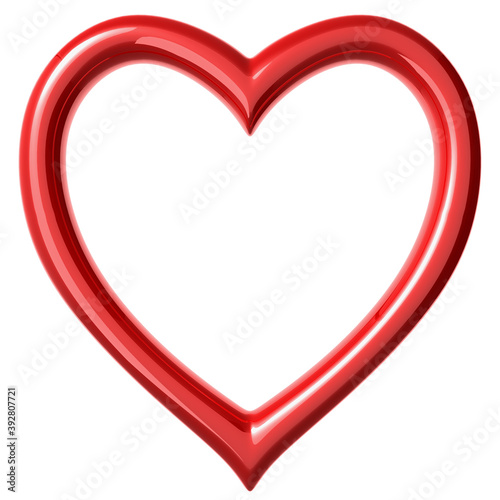3D illustration of big red heart isolated on white background.