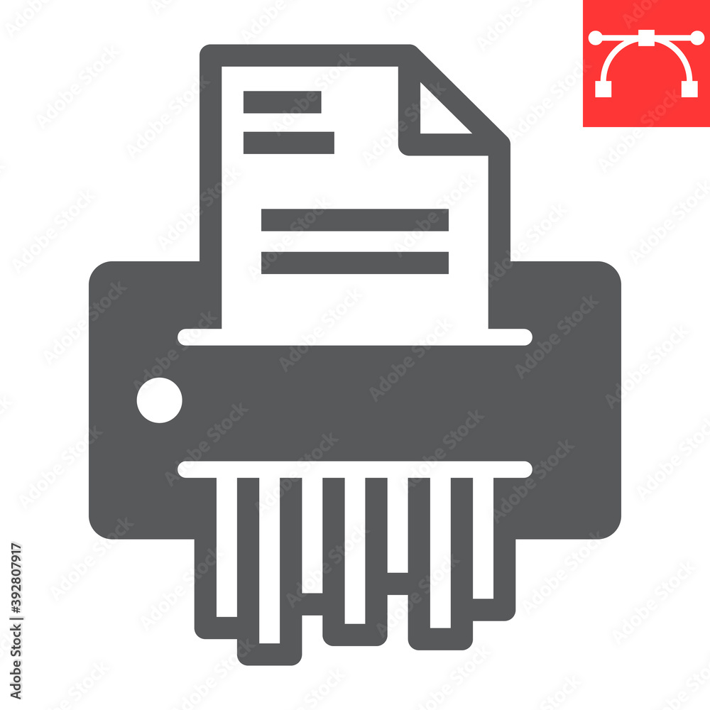 Paper shredder glyph icon, security and paperwork, document shredder sign vector graphics, editable stroke solid icon, eps 10. Paper shredder glyph icon, security and paperwork, document shredder sign vector graphics, editable stroke solid icon, eps 10.