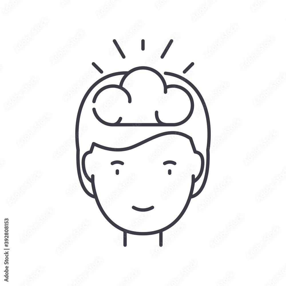 Positive thinking icon, linear isolated illustration, thin line vector, web design sign, outline concept symbol with editable stroke on white background. Positive thinking icon, linear isolated illustration, thin line vector, web design sign, outline concept symbol with editable stroke on white background.