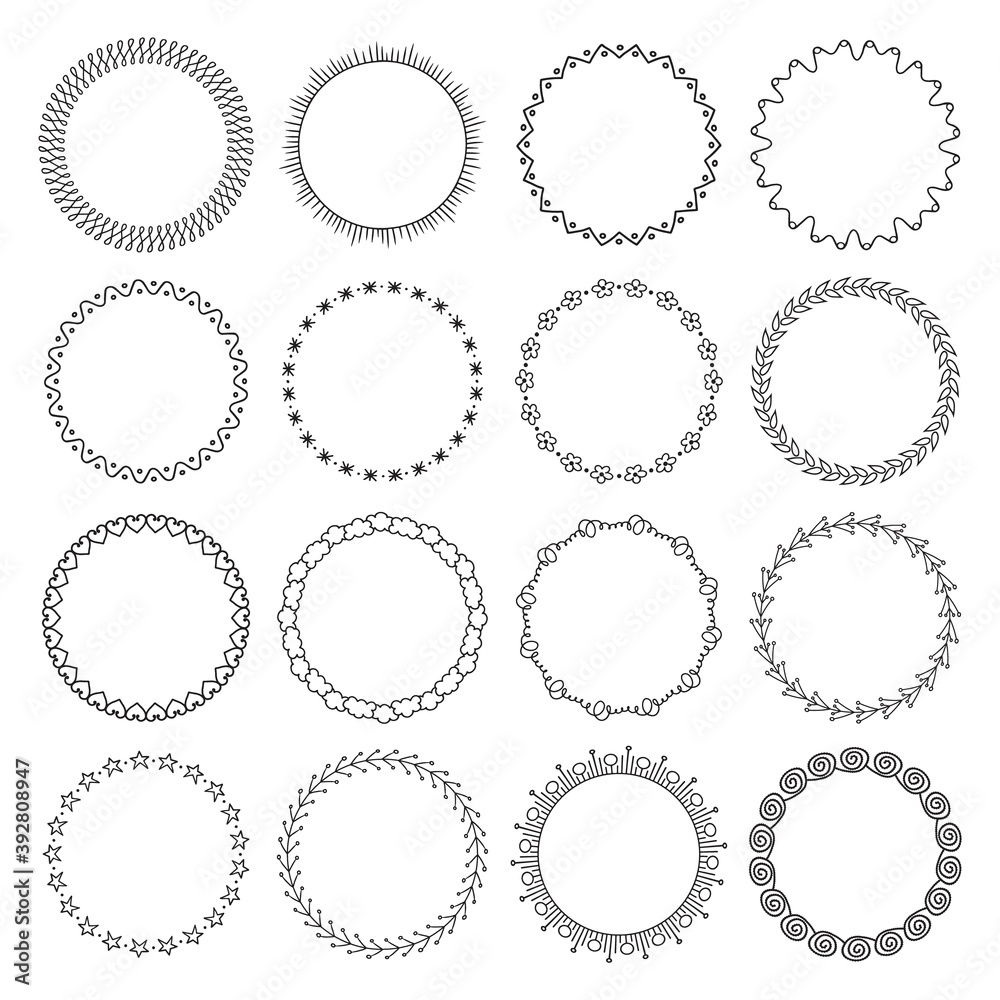 set of childrens geometric round frames. hand drawn objects. isolated on white. Vector illustration. set of childrens geometric round frames. hand drawn objects. isolated on white. Vector illustration.