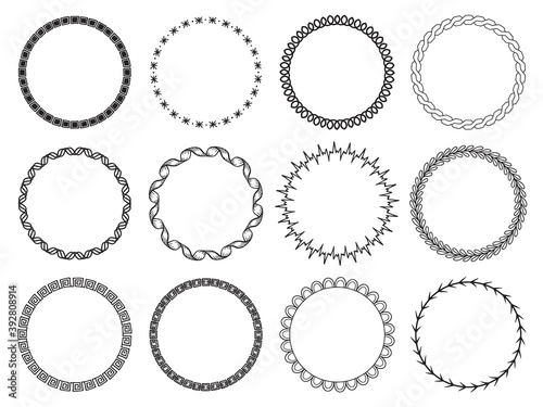set of geometric round frames. hand drawn objects. isolated on white. Vector illustration.