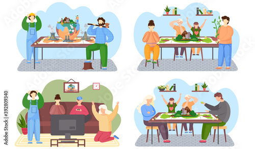 A set of illustrations on the theme of ecology and the environment. Global warming. Environmental problem. Ecologycal activists. People care about the planet. Air pollution from factories and waste