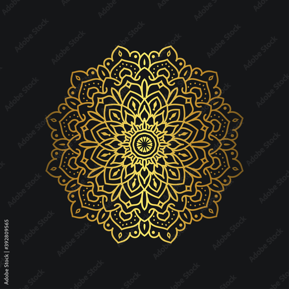 Luxury mandala design with golden color. Deluxe golden floral ornament on black background. Suitable for graphic resources, wedding invitation, business card, wallpaper. Luxury mandala design with golden color. Deluxe golden floral ornament on black background. Suitable for graphic resources, wedding invitation, business card, wallpaper.