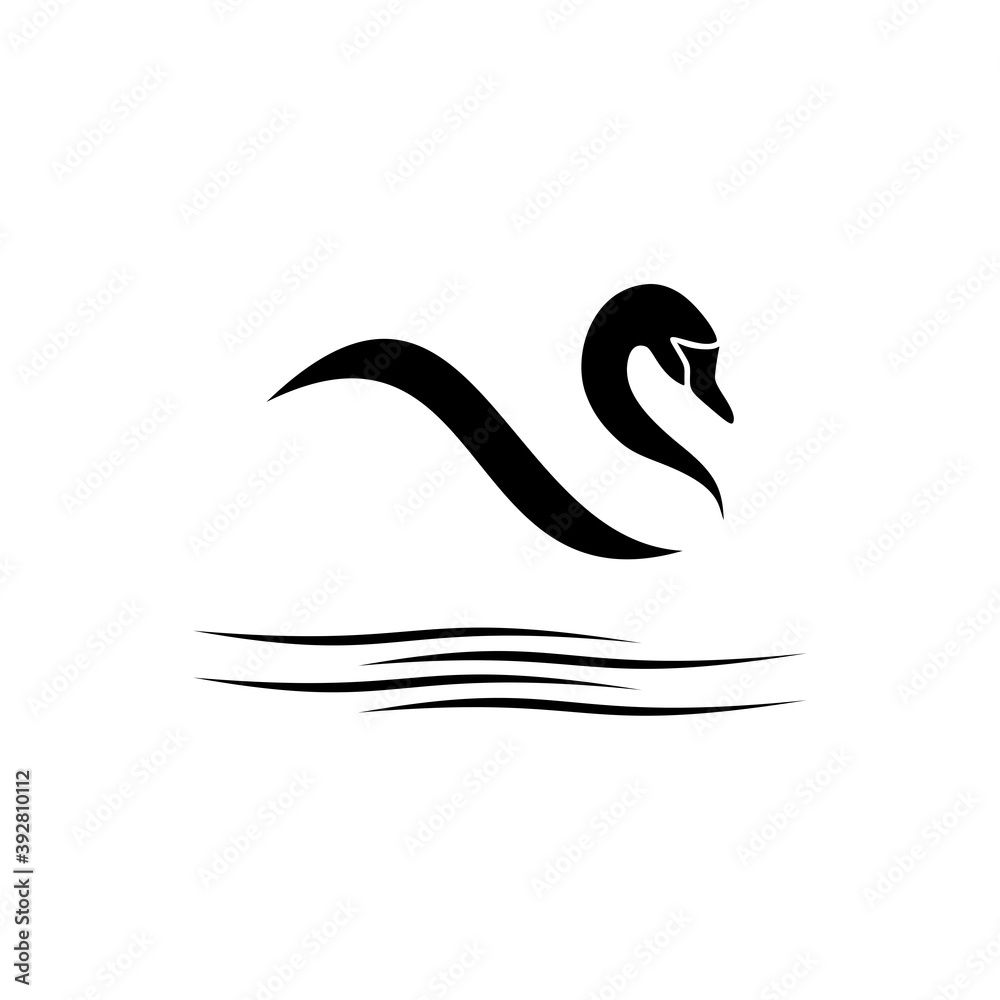 Swan on wave logo sign icon isolated on white background Swan on wave logo sign icon isolated on white background