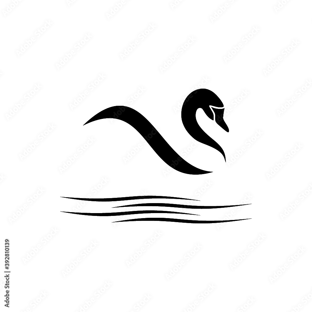 Swan on wave logo sign icon isolated on white background Swan on wave logo sign icon isolated on white background