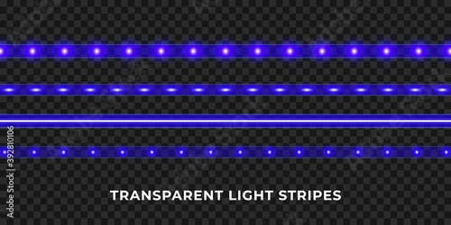 Blue LED strips set. Colorful glowing illuminated tape decoration. Realistic neon lights