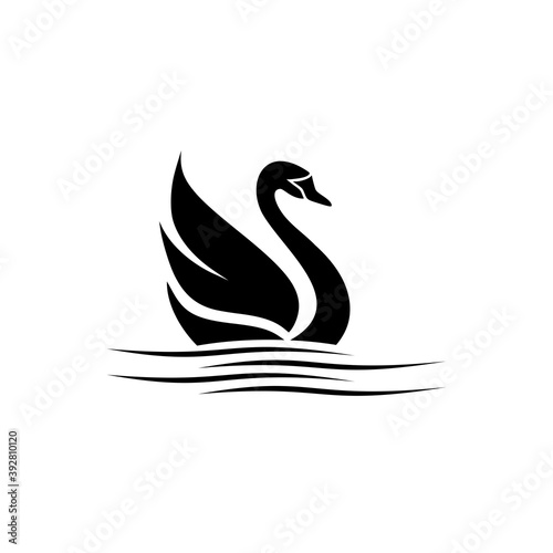 Fototapeta Naklejka Na Ścianę i Meble -  Swan on wave logo sign icon isolated on white background