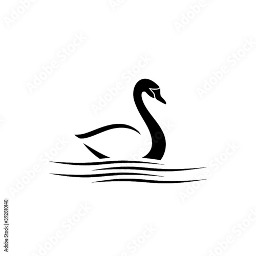 Swan on wave logo sign icon isolated on white background © sljubisa