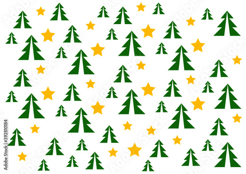 Eine Illustration einer wundervollen, weihnachtlichen Landschaft mit Bäumen und Sternen