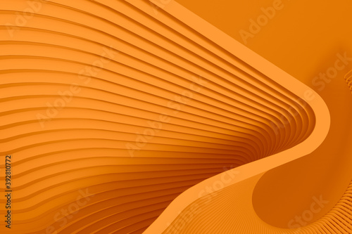 Orange abstract three-dimensional texture of the plurality of circular treads a twisting spiral. 3D illustration