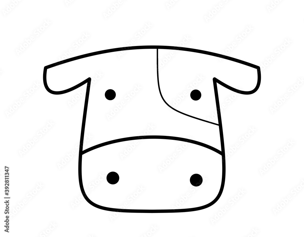 牛(模様ツノなし)の顔(線画)