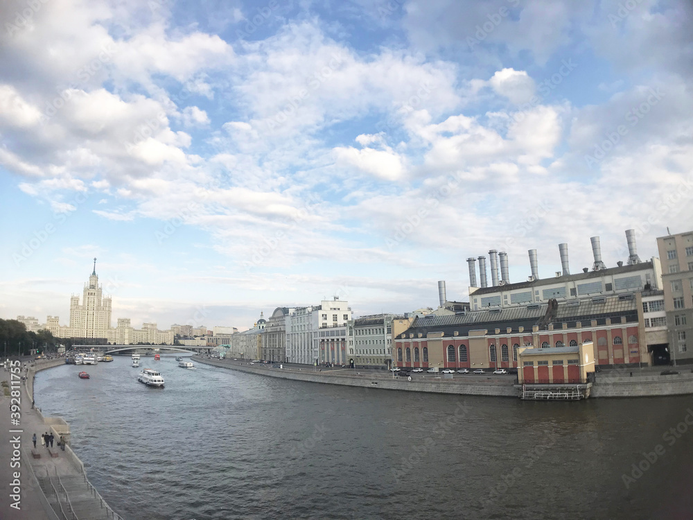Fototapeta premium Moscow city skyscraper and Moscow river in Moscow Russia