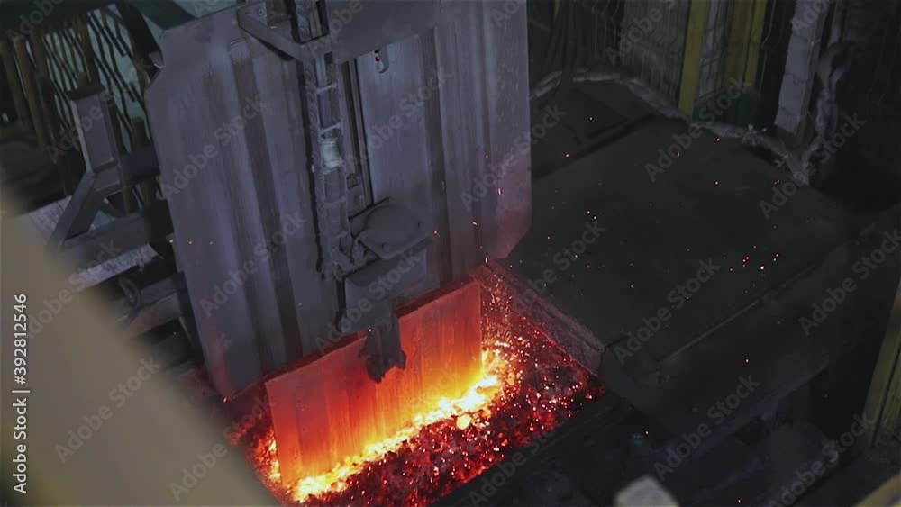 The melting of copper in the furnace, the process of melting copper in