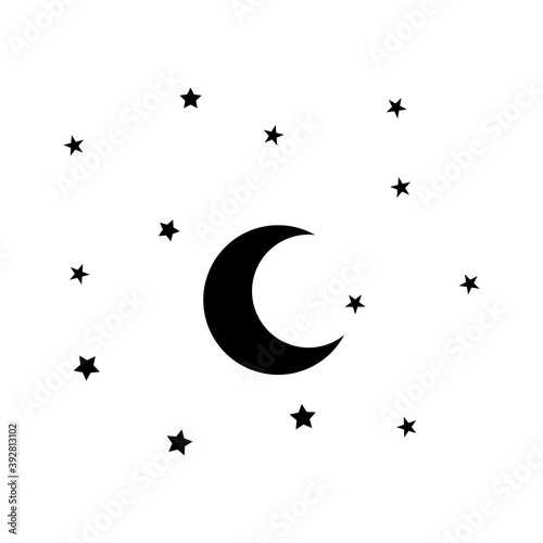 Moon and stars icon isolated. Flat design. Vector Illustration.Night Vector EPS 10.