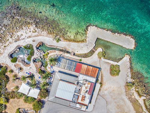 Aerial drone photo of Katavothres , in Argostoli, Kefalonia, Greece photo