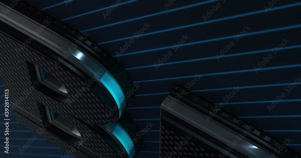 Brand. Modern 3D Promotion Intro. Metal Text Logo. Blue glow. Black Background