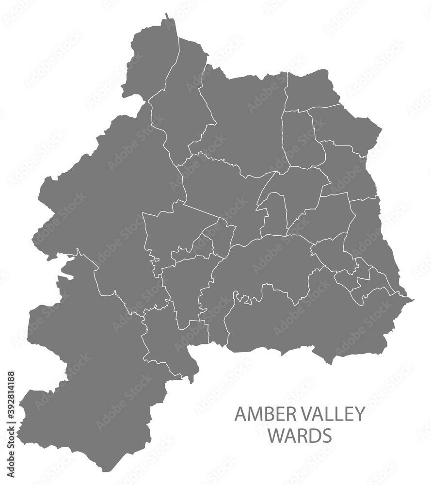 Wards map of Amber Valley district in East Midlands England UK gray
