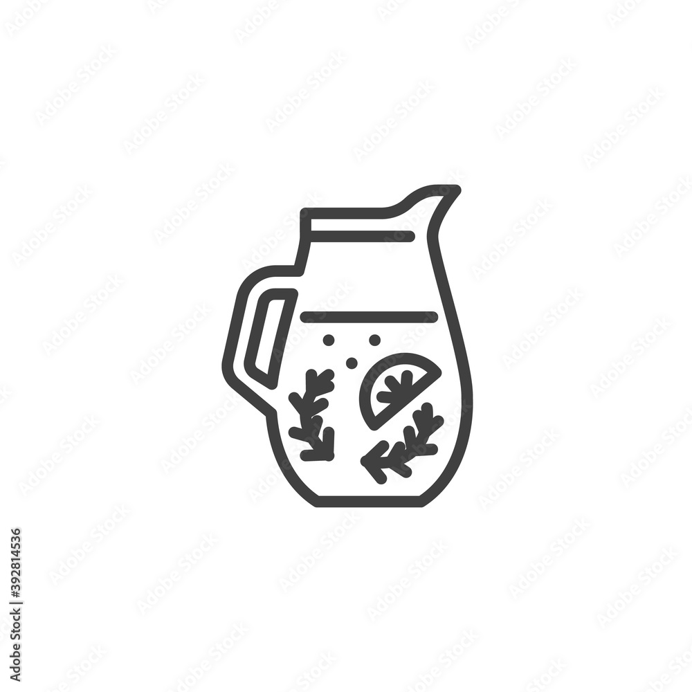 Fresh juice jug line icon. Lemonade pitcher linear style sign for mobile concept and web design. Fresh citrus tea outline vector icon. Symbol, logo illustration. Vector graphics