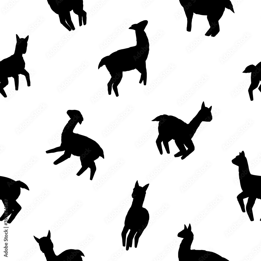 Llamas seamless pattern. Black and white vector illustration background for surface, t shirt design, print, poster, icon, web, graphic designs. 