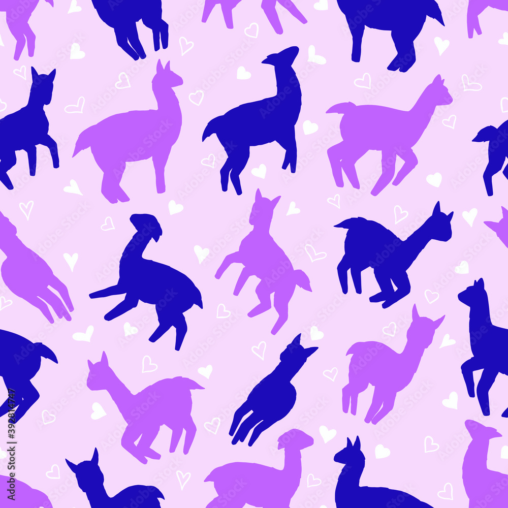 Llamas seamless pattern. Pastel vector illustration background for surface, t shirt design, print, poster, icon, web, graphic designs. 