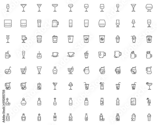 Bar drinks line icons set. linear style symbols collection, outline signs pack. Pub beverages vector graphics. Set includes icons as beer mug, bartender shaker, water bottle, wine glass, vodka shot