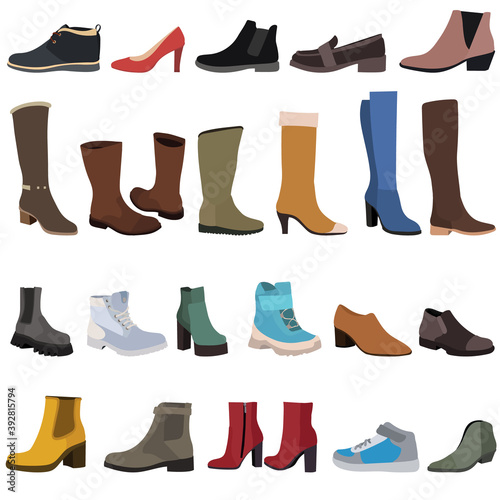 vector, isolated flat style boots, set